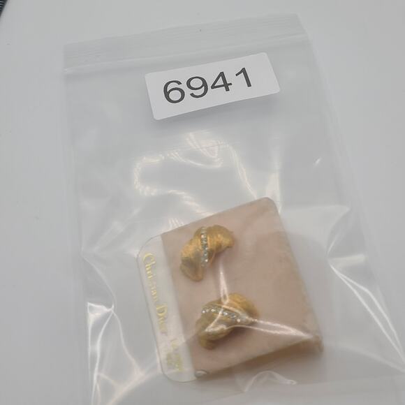 Vintage Christian Dior Earrings Rhinestone Half Hoops Signed Heavy - Picture 12 of 12